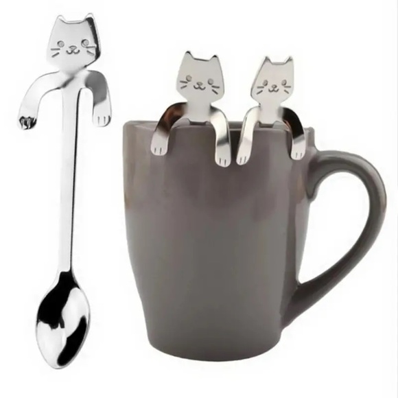 Adorable Kitty Hang On Side Of Cup Unique Gift Stainless Steel Spoon! - Picture 1 of 4